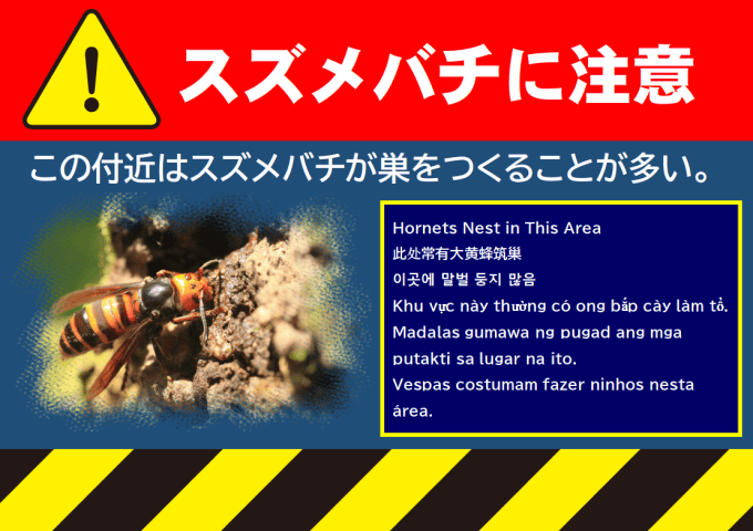 スズメバチへの注意喚起チラシ（東洋フォーム印刷で作成）