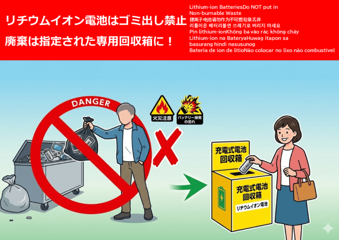 リチウム電池のゴミ出し禁止チラシ（東洋フォーム印刷で作成）